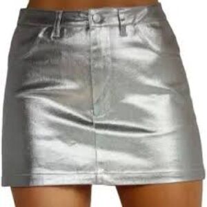 NWT Calvin Klein Jeans Metallic Silver Denim Style Mini Skirt